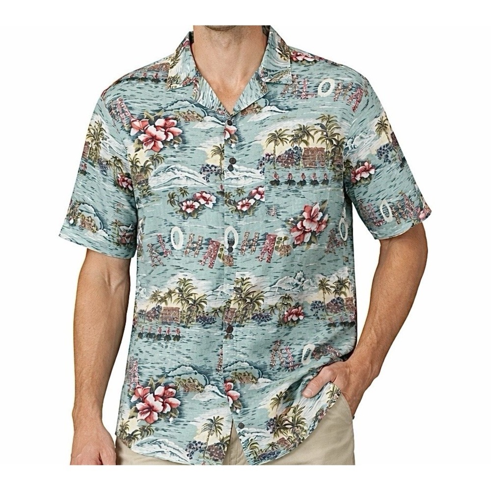 HILO HATTIE Hawaiian Shirt sz XL Tropical Hula Floral Resortwear Beach Vacation